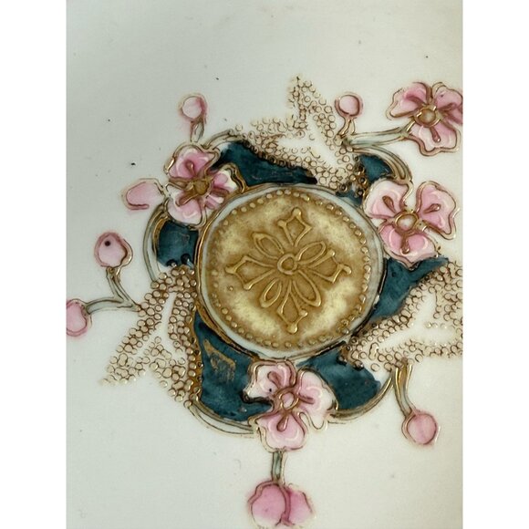 Vintage 40's Nippon Porcelain Bowl Gold Beading Pink Flowers 10" - Picture 5 of 16